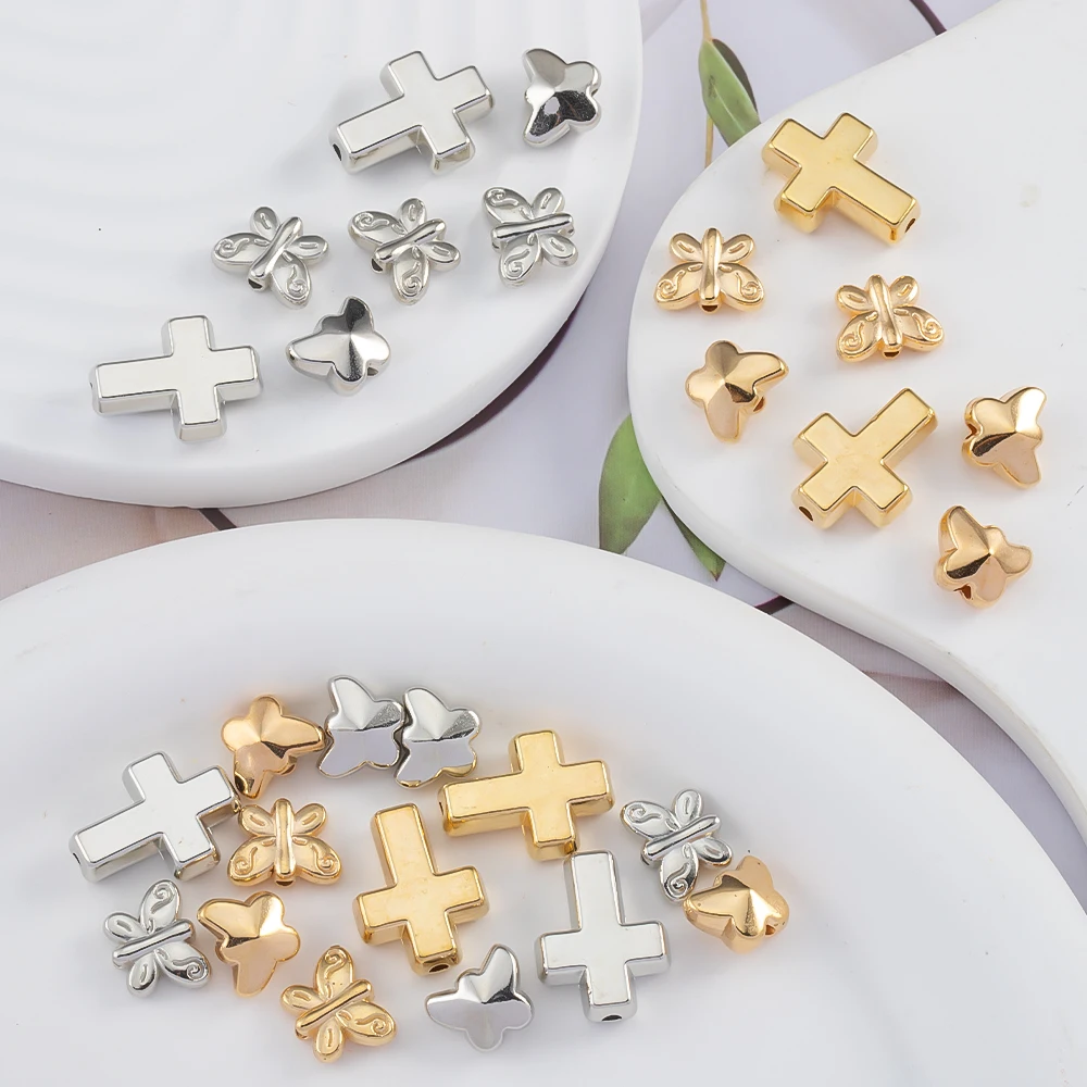 50pcs Butterfly Crosses Shape Two Color Beads for Needlework Jewelry Making CCB Pentagram Spacer Beads Handmade DIY Bracelets