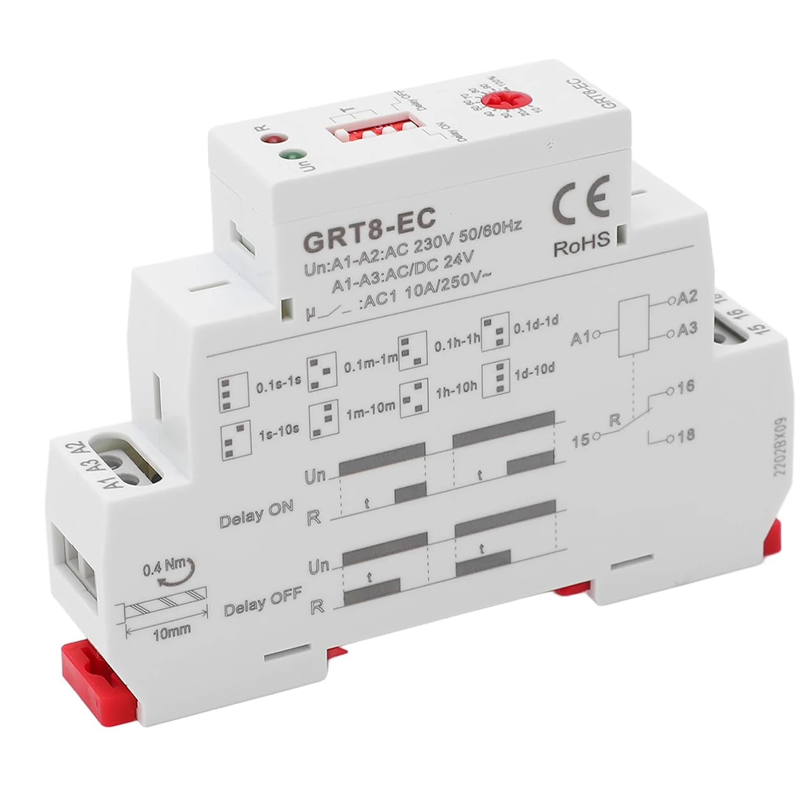 Time Relay Model GRT8EC with LED Display Indicating Status for Dual Voltage Support of AC230V & DC24V and Extended Delay Options