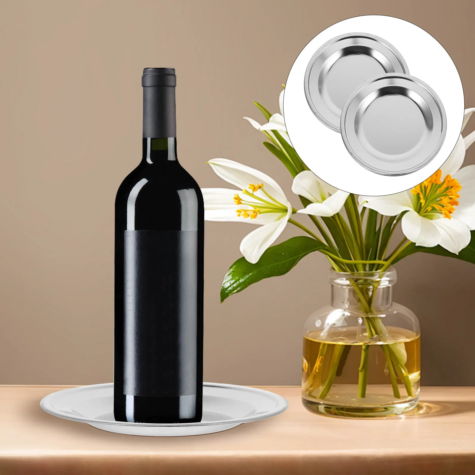 

2pcs Stainless Steel Wine Coaster Round Bottle Pad For Home Hotel Kitchen Anti-Scalding Non-Slip Red Wine Table Protector