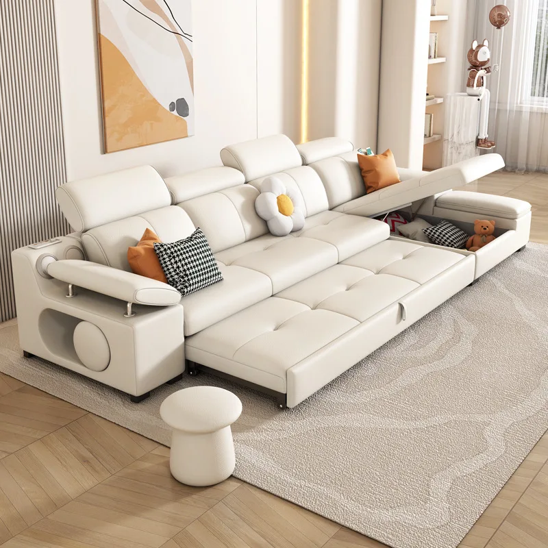 Cream wind sofa living room small apartment sofa bed dual-purpose retractable storage folding cat scratch skin