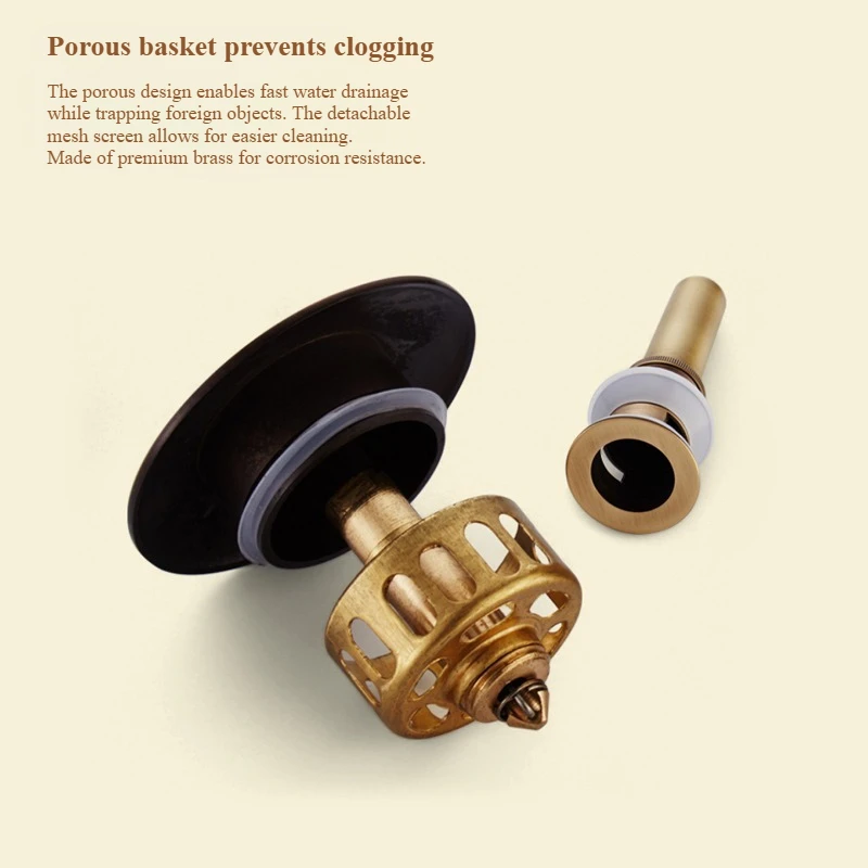 Bathroom Lavatory Basin Sink Pop Up Drain with Round  Cover Brass with & without Overflow Vanity Sink Waste Drainer