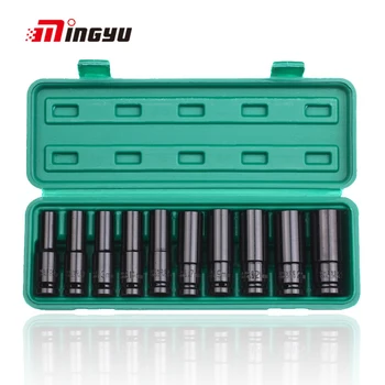 Impact long socket set 1/2 10pcs 8mm 10mm 17mm metric hex nut driver socket wrench head tool kit power tool deep sleeve