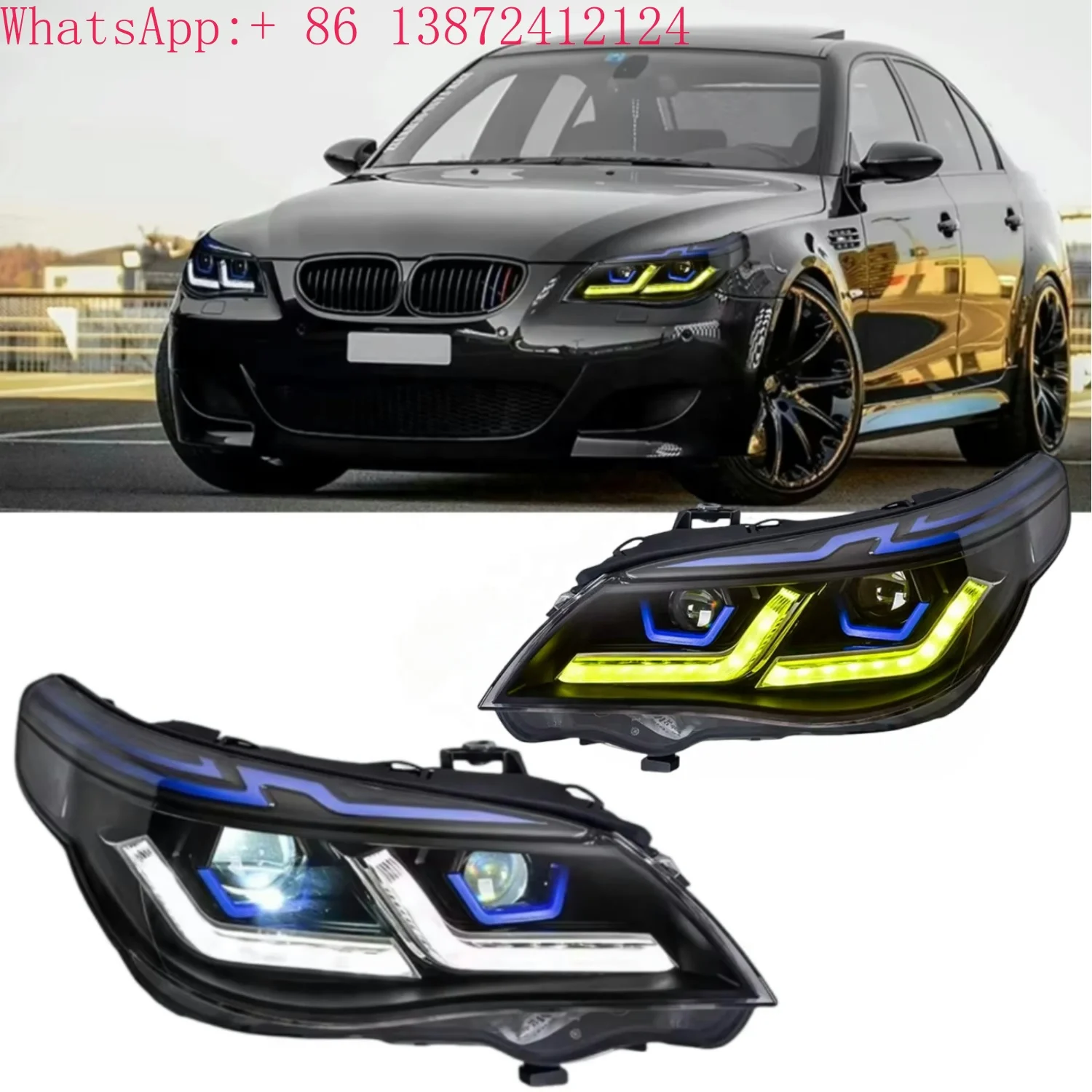 

E60 Upgrade Headlight for BMW 5 Series 2003-2010 523i 530i Angel Eye LED Head Lamps Yellow DRL Hid Bi Car Lights Modified