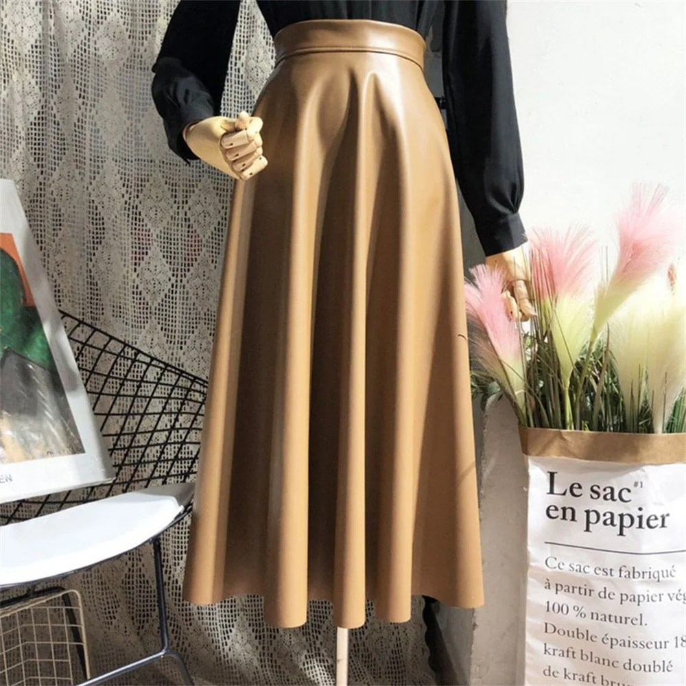 Womens PU Leather Midi Skirt Image 2