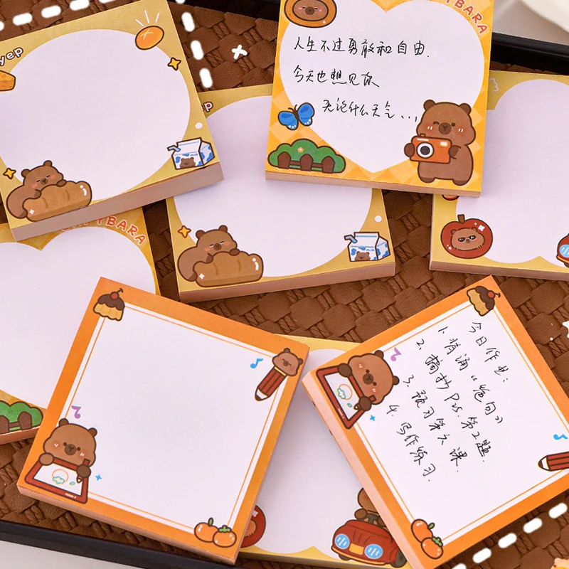 50 arkuszy Cartoon Cute Capybara N Times Sticky Notes Kawaii Students Messages Note Mini Portable Self Adhesive Sticky Notes