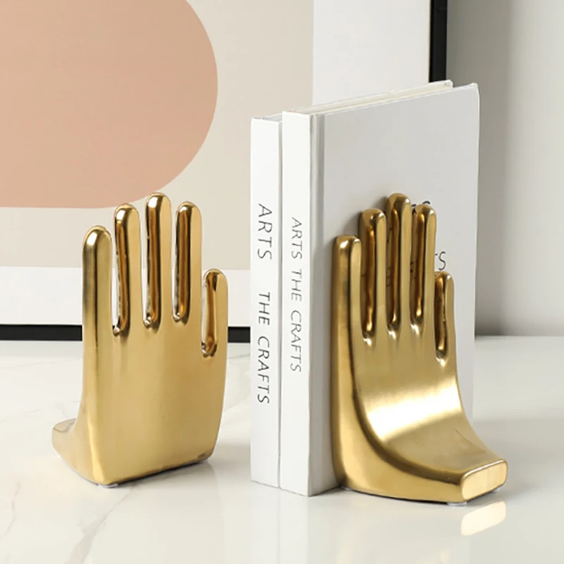 

Позолоченная ручная фигурка, простой абстрактный хлопающий керамический подставка для книг, керамический орнамент для гостиной или офиса, украшение дома