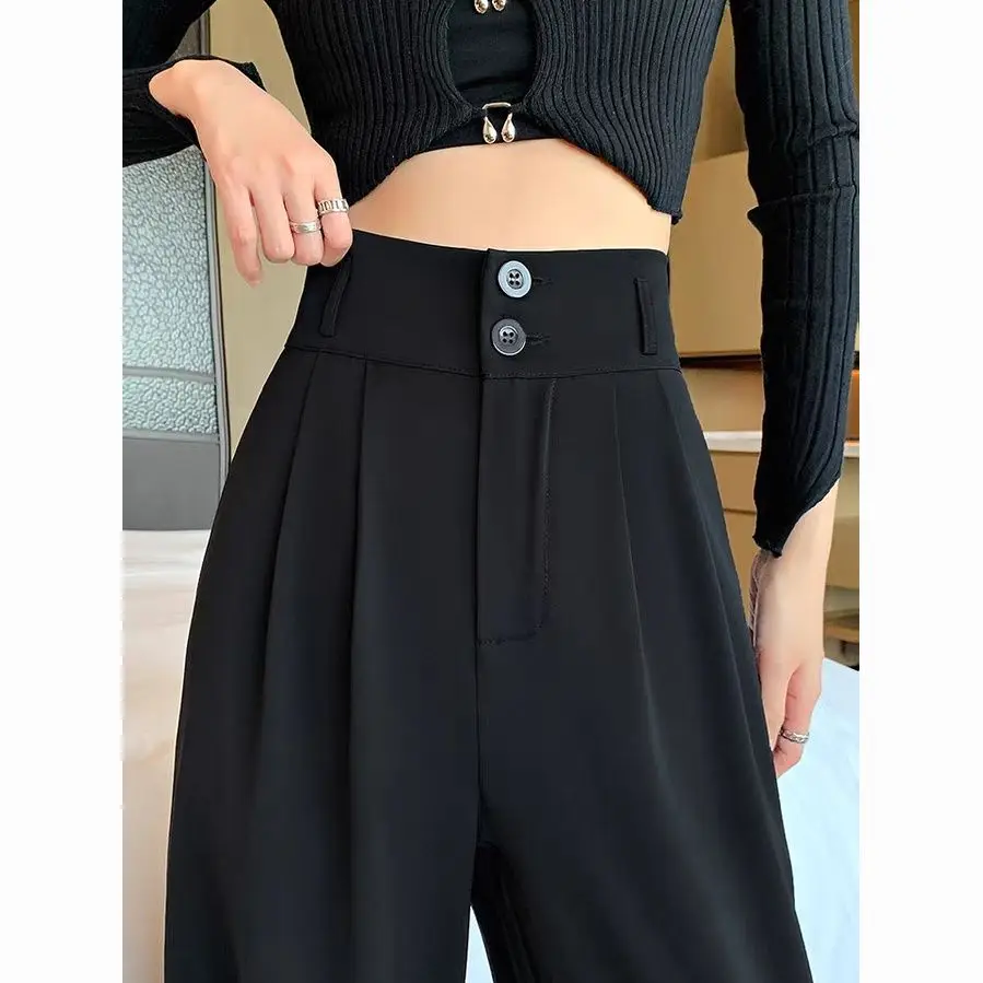 2023 nuove donne primavera autunno coreano Chic sciolto solido vestito pantaloni lunghi a vita alta Casual femminile gamba larga pantaloni abbigliamento S02