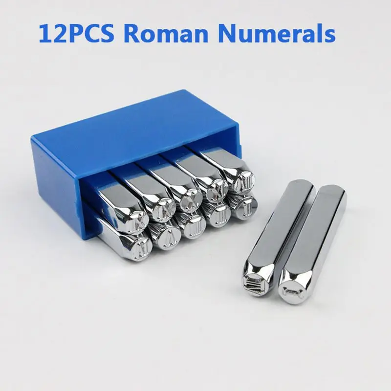 

12Pcs/Set 6mm Roman Number Metal Stamps Punch Stamping Tool Electroplated Hard Carbon Steel Tools For Stamp Punch Leather Tool