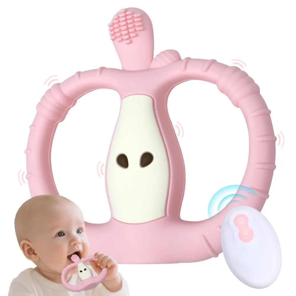 

Вибрационный прорезыватель в форме фруктов, пищевой силикон с дистанционным управлением, жевательный сенсорный мягкий 10-скоростной прорезыватель в вибрации