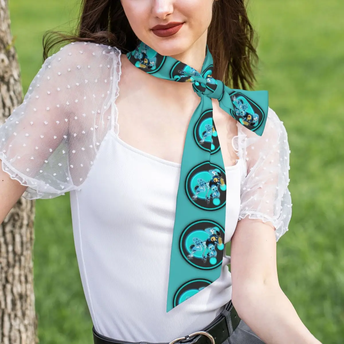 Wild Kratts Blue Color Women Long Narrow Scarf Silky Skinny Scarf Multi-use Neck Head Wrap for Office Daily Party