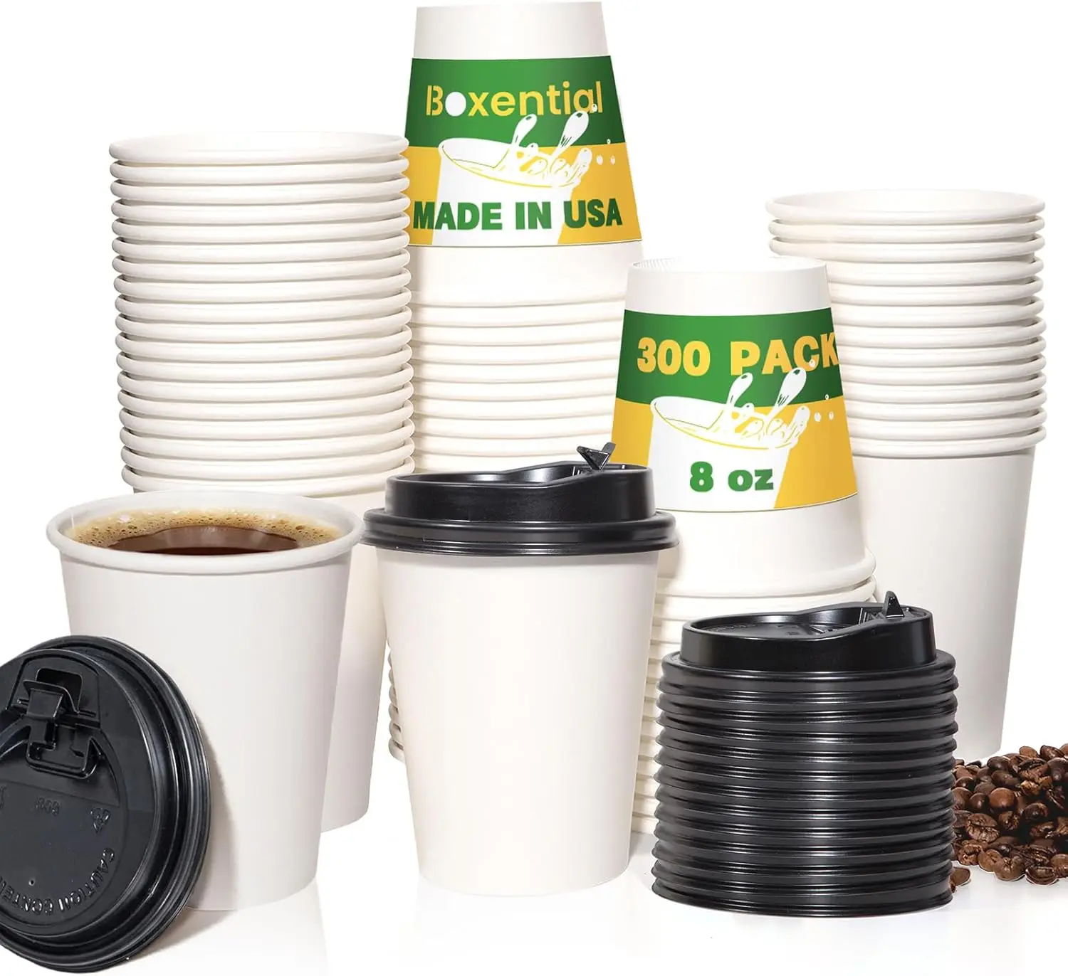

300 Pack 8 oz Disposable Coffee Cups with Lids, Leak-Proof To Go Coffee Cups for Hot/Cold Beverages, Disposable White Pa