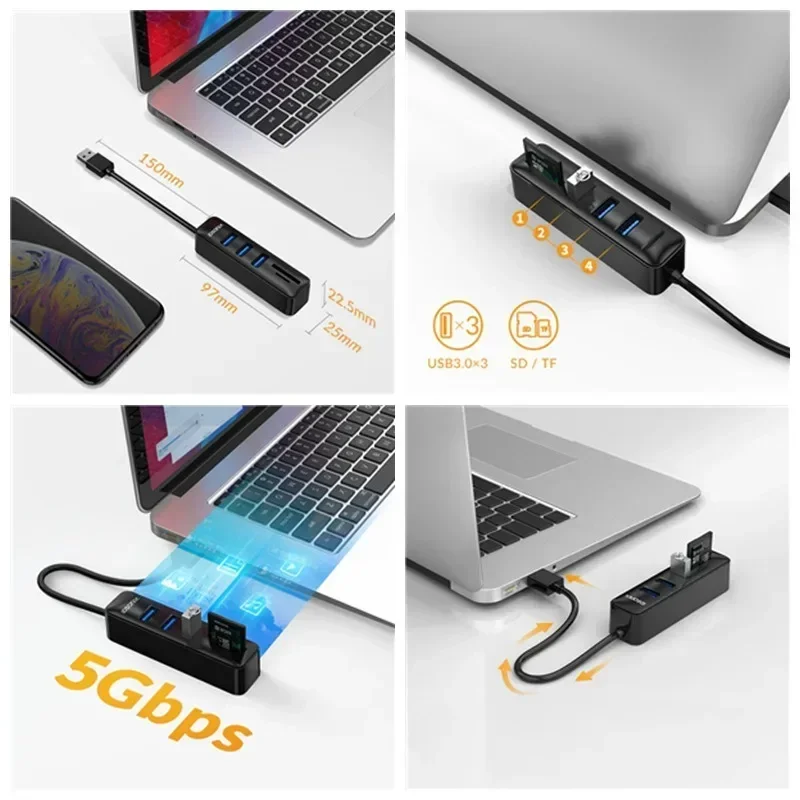 All In One USB HUB  3 Port Splitter Expander USB 2.0 Docking Station SD TF Card Reader Memory Card Reader Adapter For PC Cables