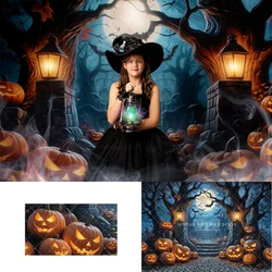 Halloween Forest Backdrops Kids Baby Photography Child Adult Photocall Decors Evil Pumpkin Lantern Backgrounds