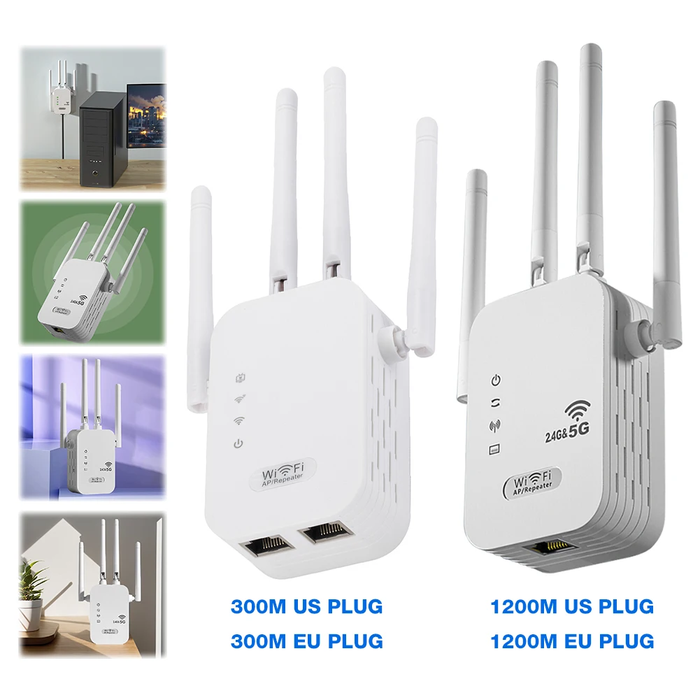1200Mbps WiFi Repeater Signal Amplifier Dual Band 2.4G 5G WI-FI Signal Booster Long Range WIFI Network Extender for Home Office