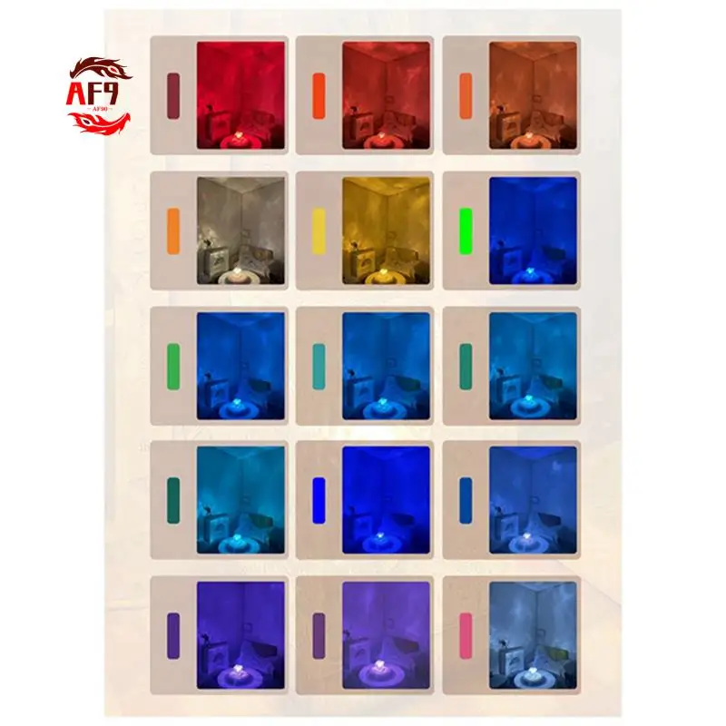 AF90-Water Wave Decorative Night Light, Bedroom Atmosphere Light, Wave Projection Desk Light, 16-Color Touch+Remote Control Dura