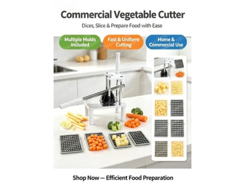 Heavy Duty Potato Chipper French Fry Cutter Vegetable Slicer with Interchangeable Blades