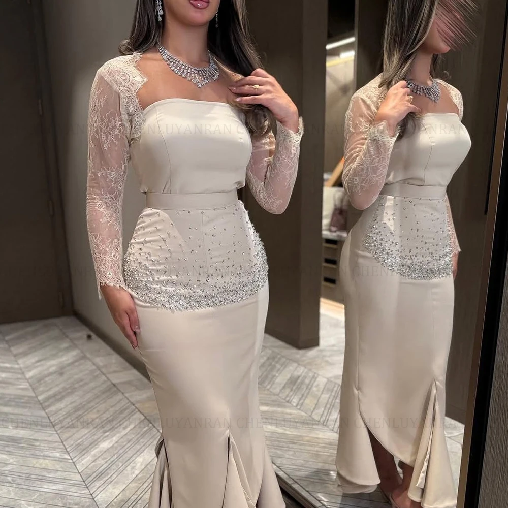 فستان موليسا أبيض حديث مخصص للحفلات الراقصة بفتحة جانبية طويلة حورية البحر دبي فستان سهرة المملكة العربية السعودية فستان رسمي للحفلات Wedding2025