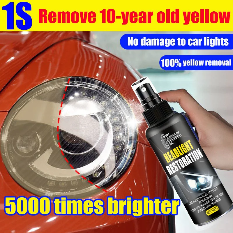 1S remove 10-year old yellow headlamp polish Spray 5000 times brighter coating lampu kereta No need to polish Turn white