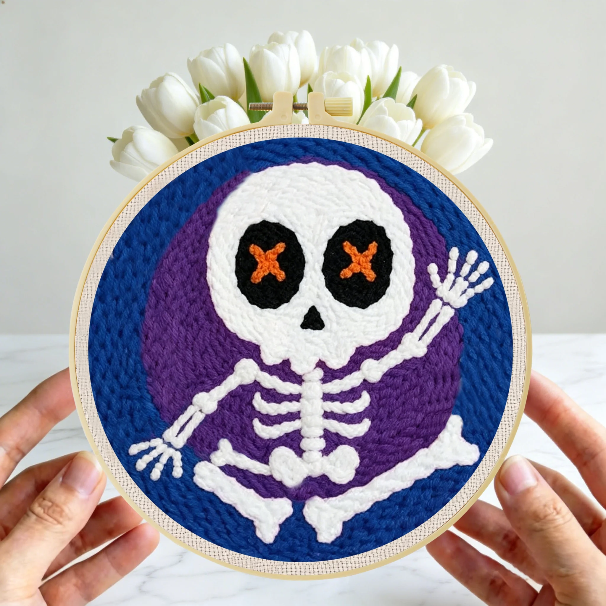Anfänger-Halloween-Punch-Needle-Stickerei-Set 20x20cm 1 Stück Entspannendes Grusel-Geist-Kürbis-DIY-Set für Süßes oder Saures Partydekoration – Detail 3