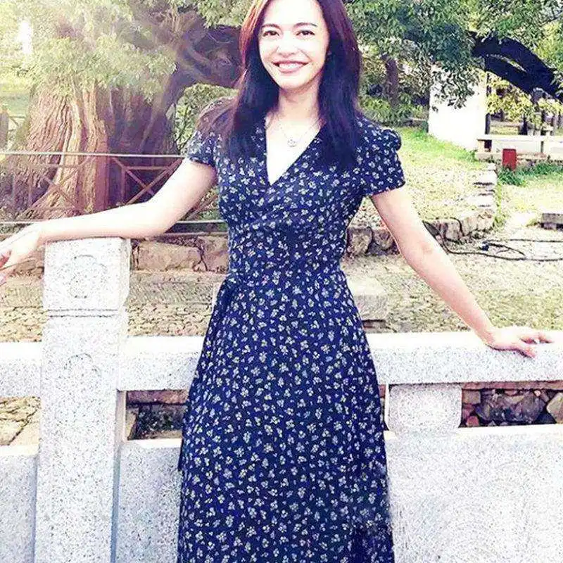 

Hepburn Sle Women's Summer New French Retro Long Dr Ele High Waist A-Line Skirt Bubble Sve 00% Linen ort Sve