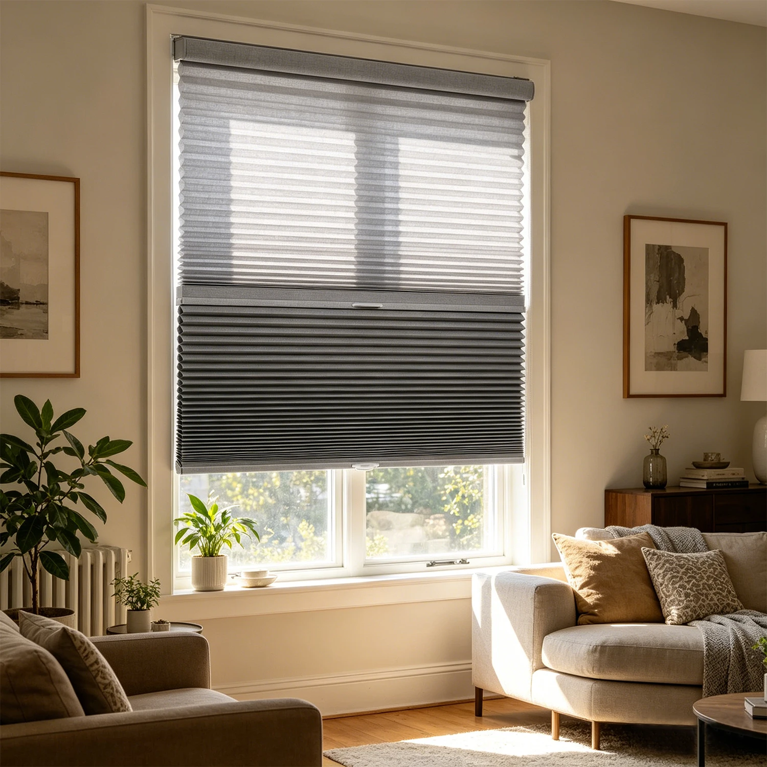 Customized Day Night Cellular Shades Rechargeable Honeycomb Blinds For No Wiring