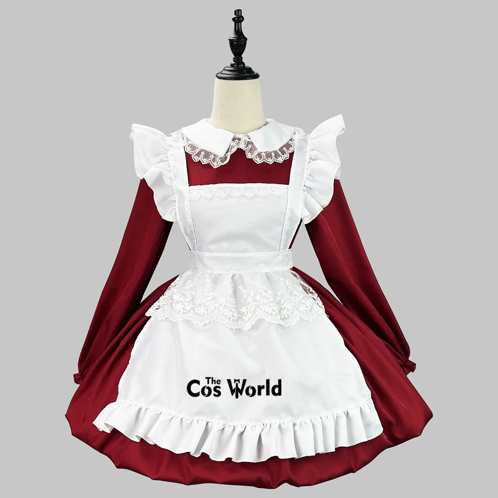 S-5XL Japanese Lolita Lace Maidservant Maid Restaurant Apron Dress Uniform Outfits Anime Cosplay Costume