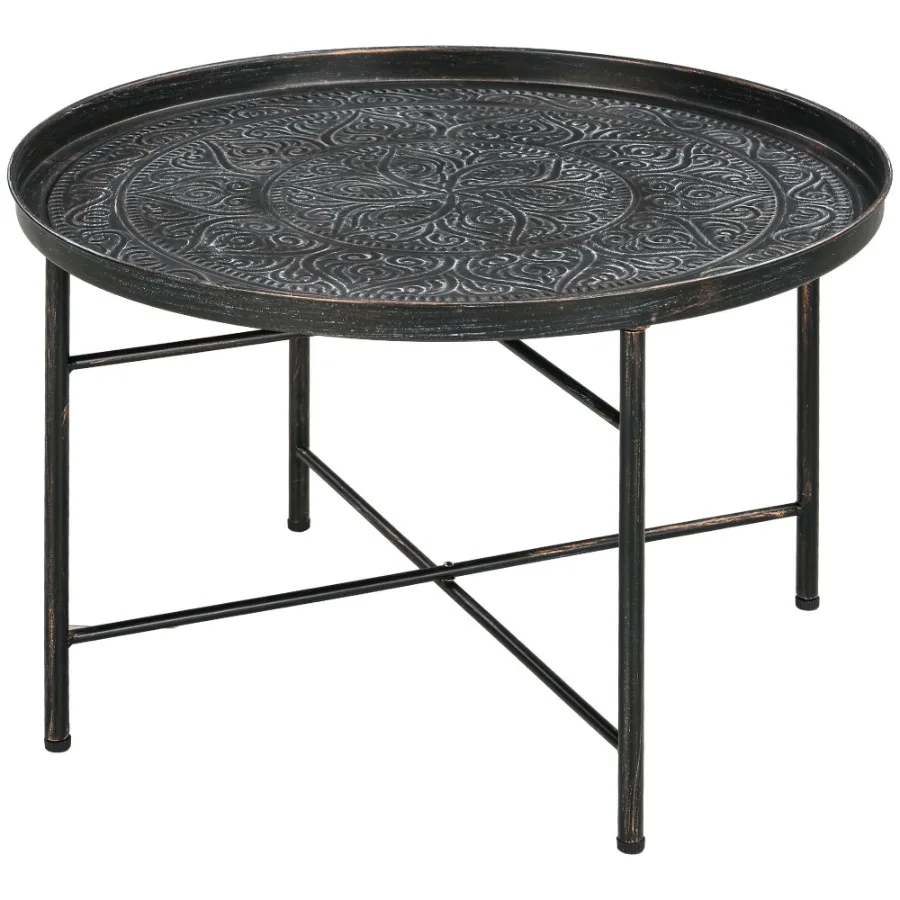 

HOMCOM Cafe Table for Living Room 24 Round Center Table with Hammered Tray Top and Metal Frame for Bedroom Pewter
