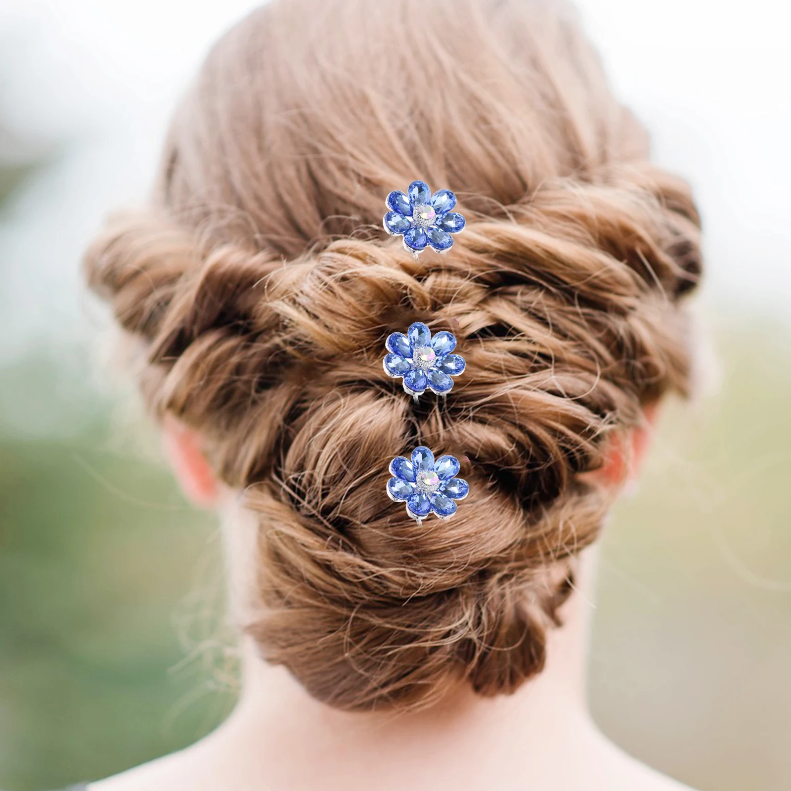 

4 Pcs Rhinestone Hairpin Elegant U Shape Bridal Wedding Accessories Comfortable Flower Hair Pin For Girls Women Blue