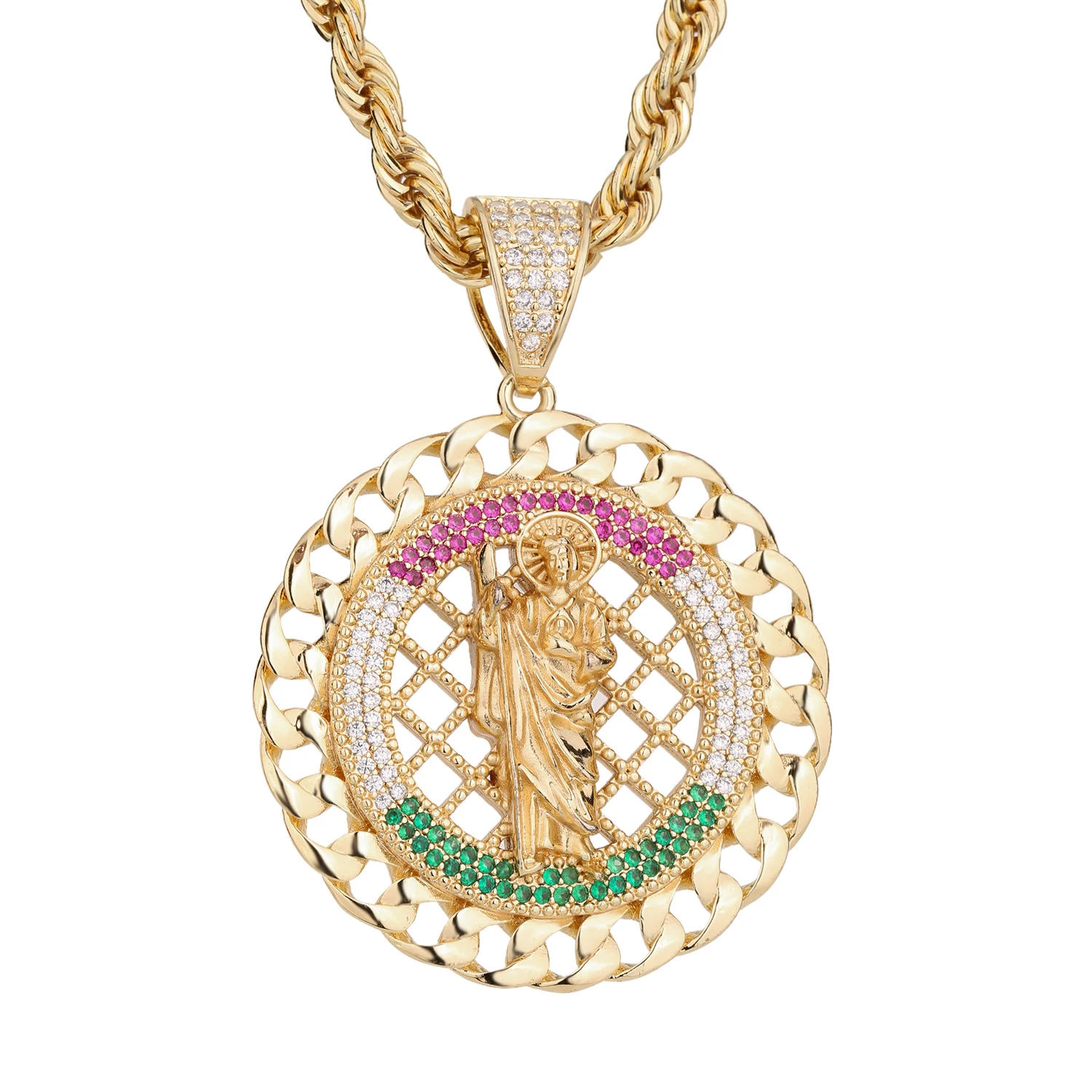 Small Design Necklace Vintage Colorful Zircon Plated Collar Chain Virgin Mary Pendant Neckchain Wholesale