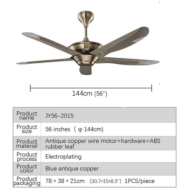 PLLY  Nordic Without lights Ceiling Fan American Retro Living Room Bedroom Study Cafe Hotel