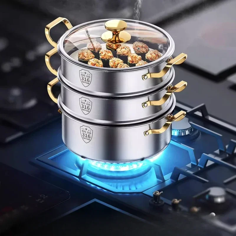 

For Vaporizador de acero inoxidable 316, vaporizador doble multicapa para el hogar, olla caliente integrada gruesa, olla