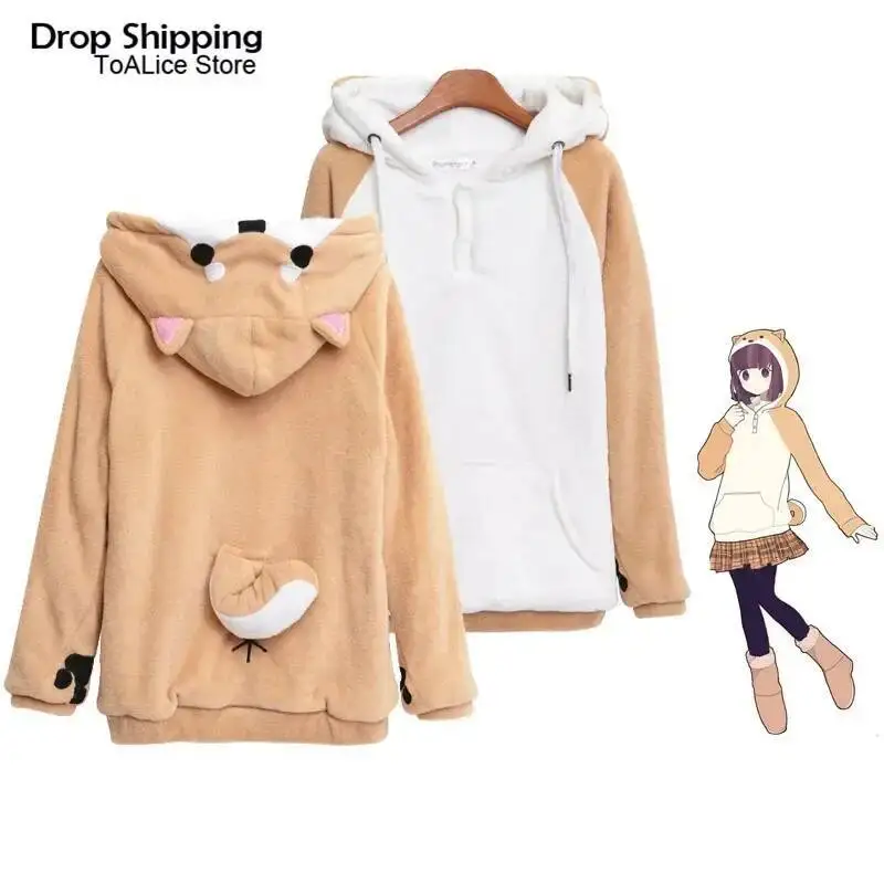 

Anime Game Cartoon Cute Hoodies Women Sweatshirts With Ears Plush Warm Winter Sweatshirt Couple Coat Coral Veet Gift