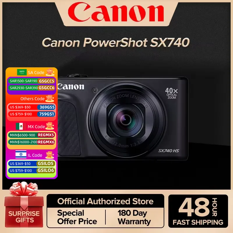 Canon PowerShot SX740 Digital Camera w/40x Optical Zoom & 3 Inch Tilt LCD - 4K VIdeo Wi-Fi NFC Bluetooth Enabled Black Body