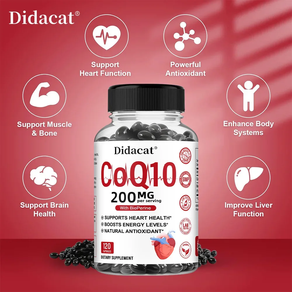 CoQ10 200mg – مكمل دعم وظائف القلب والطاقة الخلوية، صحة المضادة للأكسدة والقلب والأوعية الدموية، غير وراثيًا، 120 كبسولة