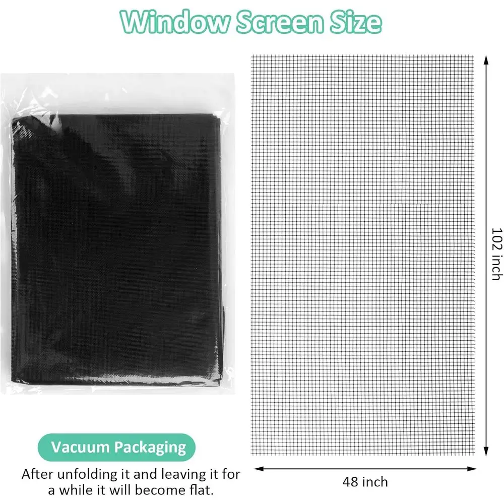 Adjustable 48x102 Inch Pet-Proof Patio Screen, Anti-Mosquito Mesh for Windows and Sliding Doors (Black)