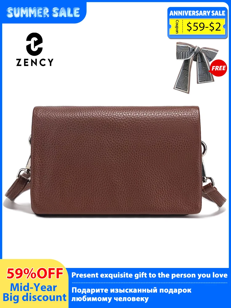 Zency New Soft Plain Color Leather Bag Multiple Pockets Women's Bag Genuine Leather Shoulder Crossbody Versatile Commuting Bag