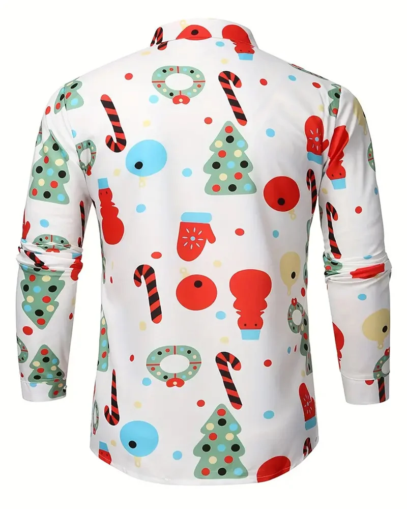 2023 Christmas Men\'s Shirt Long Sleeve Tops Christmas Themed 3D Printed Holiday Clothing Oversized XS-6XL Men\'s Christmas Shirt