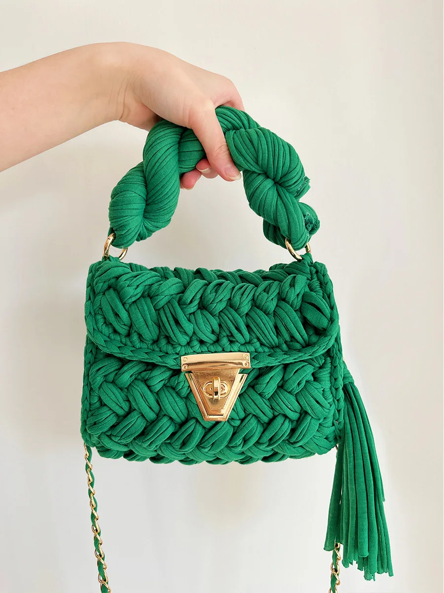Fashion Wool Knitting Handbag Handmade Crochet Shoulder Bag Tassel