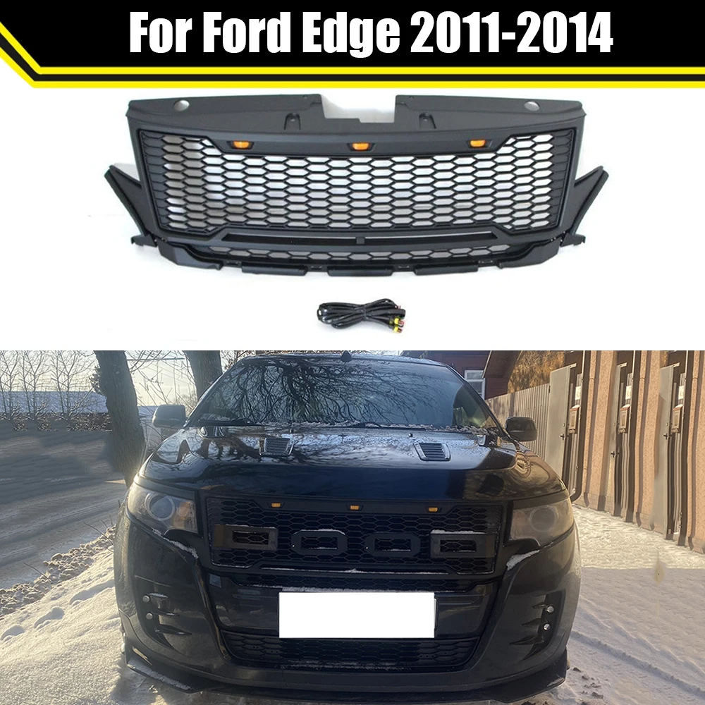 

Modified Raptor Style Mesh With LED Light Grill Ford Edge 2011-2014 Car Front Bumper Grilles Upper Racing Grills Grille