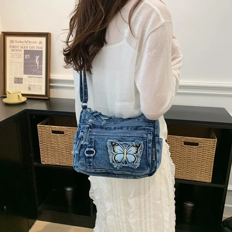 

Women's Casual Denim Crossbody Bag, Versatile Daily Shoulder Purse for Ladies for Commuting, Shopping, Short Trips and Casual
