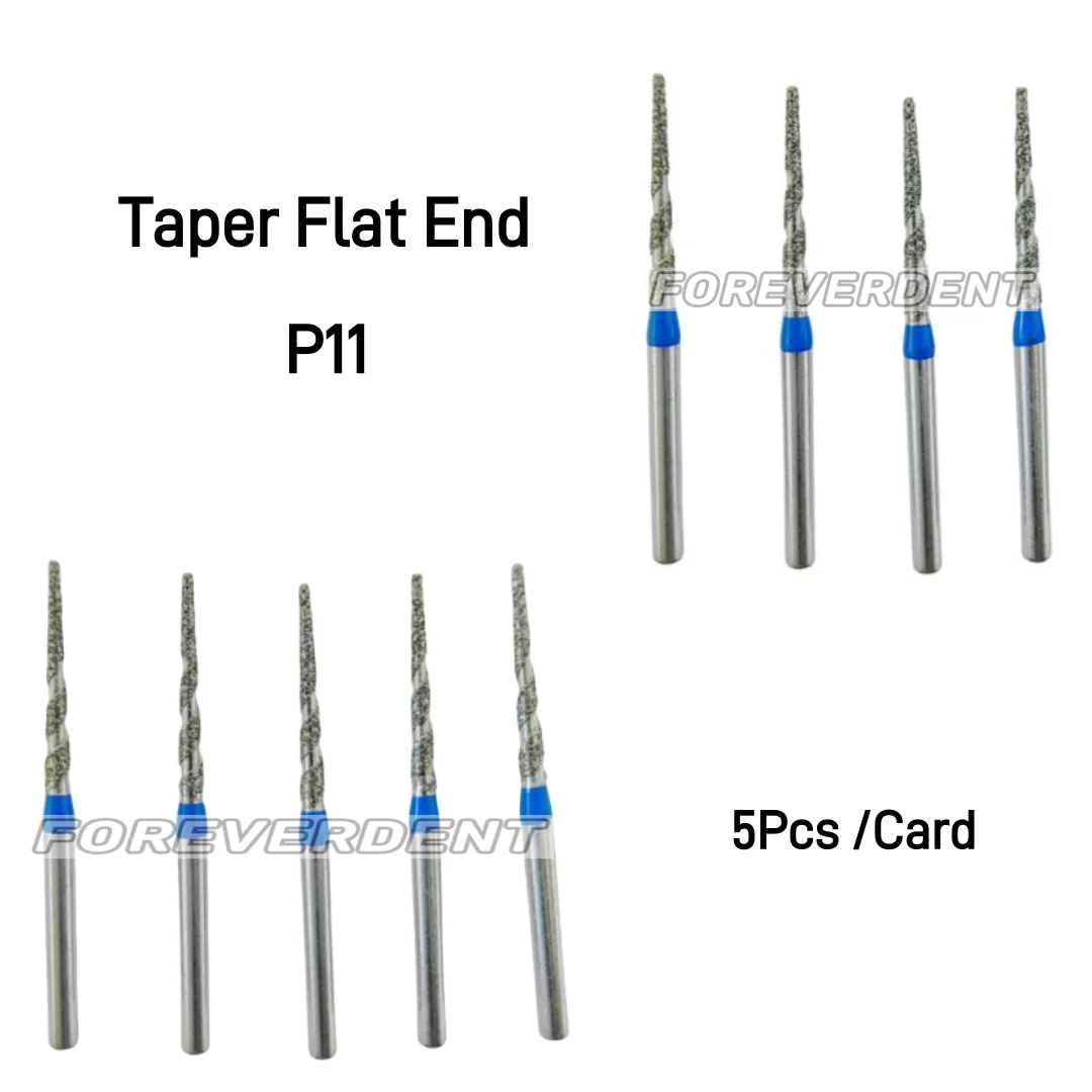 2~50Cards Dental Taper Flat End Spiral Diamond Burs Grooved Twist Bur Chip Removal TF-P11