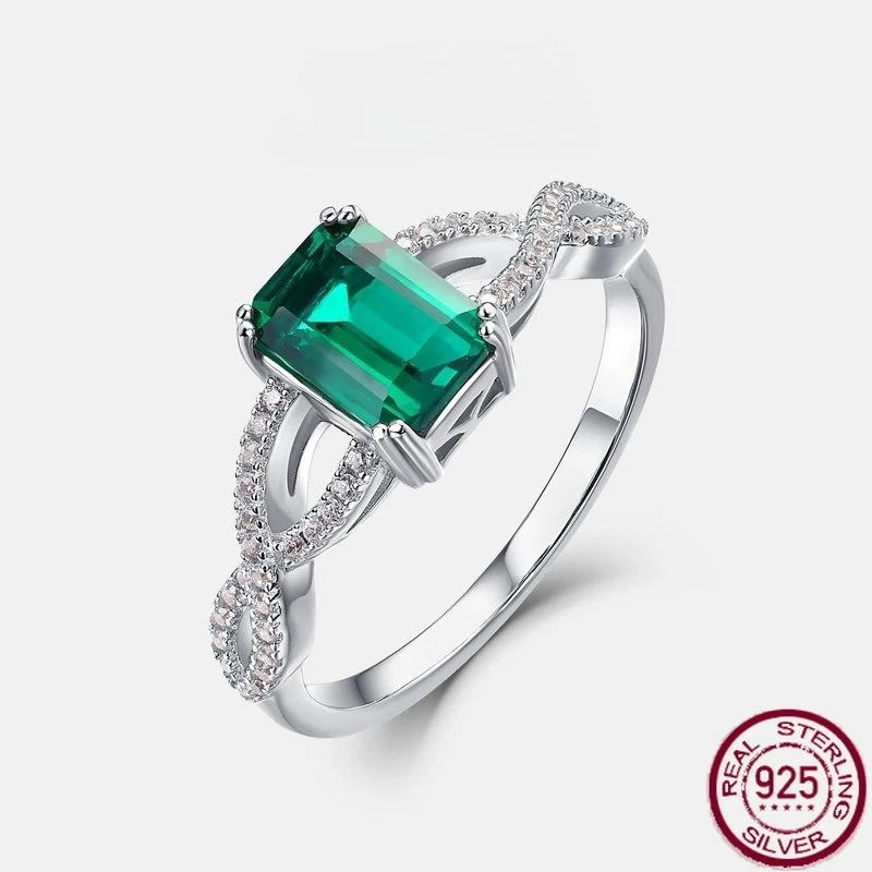 

Новое прямоугольное цветное кольцо из стерлингового серебра S925, геометрическое прямоугольное цветное сокровище, жареное тесто, инкрустированное изумрудное антикварное кольцо, свадебные украшения