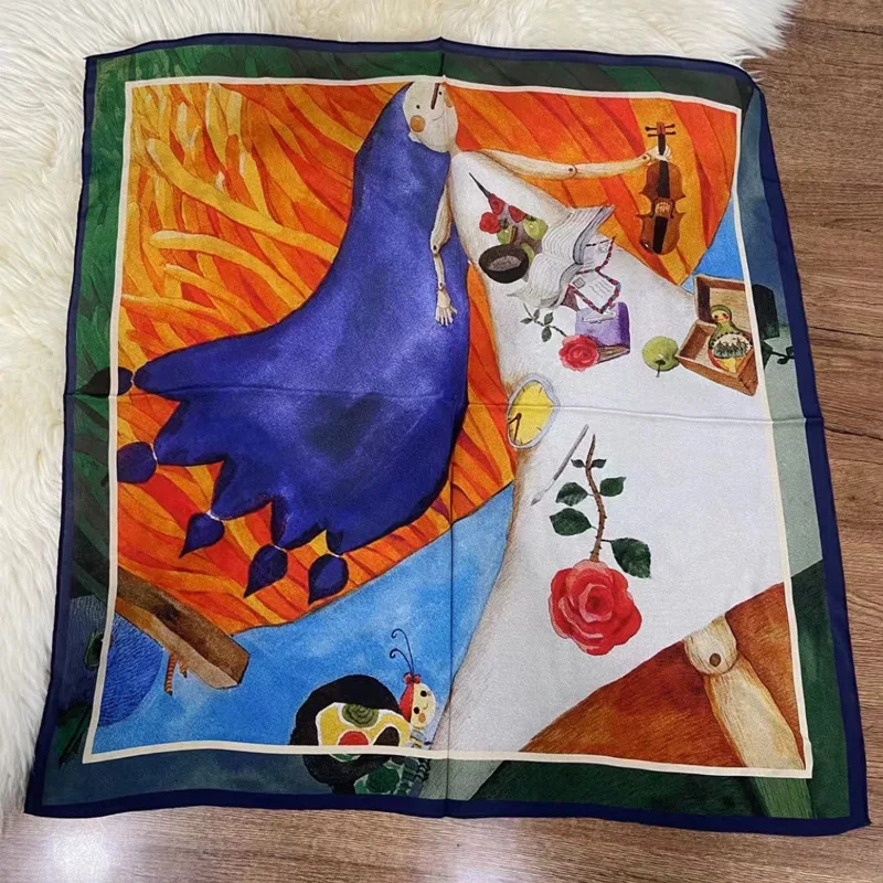 

Oil Painting Small Square Towel Women's Printing Spring and Autumn Summer Thin Decorative Scarf with Shirt Suit