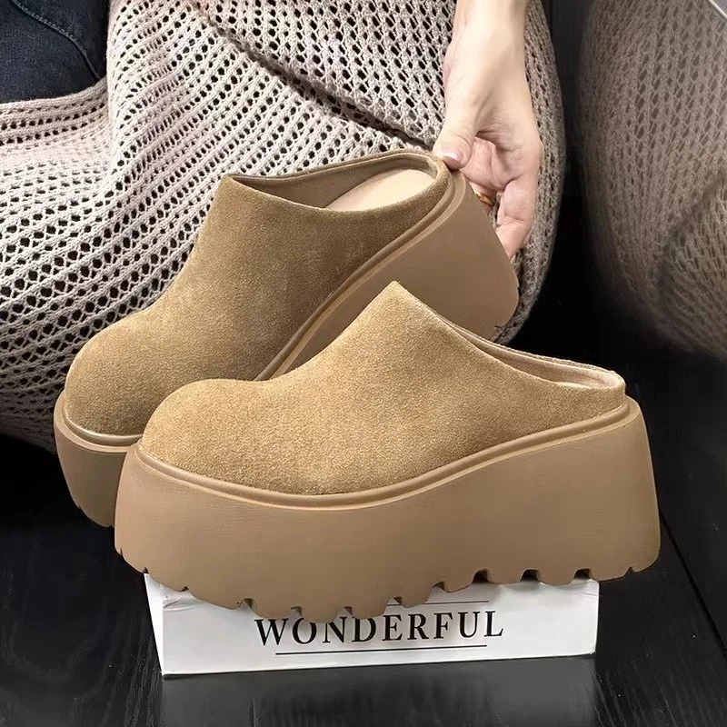 Mules Slippers Women Shoes Casual Slippers Flat Cover Toe Slides Platform Loafers Comfortable Versatile Women's Pantofle