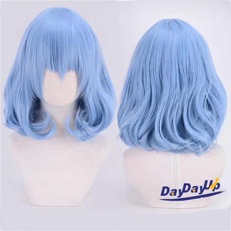 Remilia Scarlet TouHou Project Cosplay Blue Wig Short Blue Curly Heat Resistant Synthetic Hair for Women Costume Gift + Wig Cap