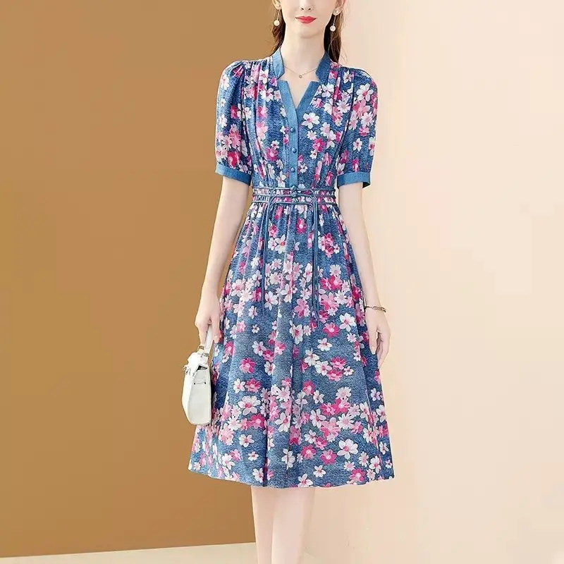 Robe en mousseline de soie imprimée pour femmes, nouvelle collection été 2025