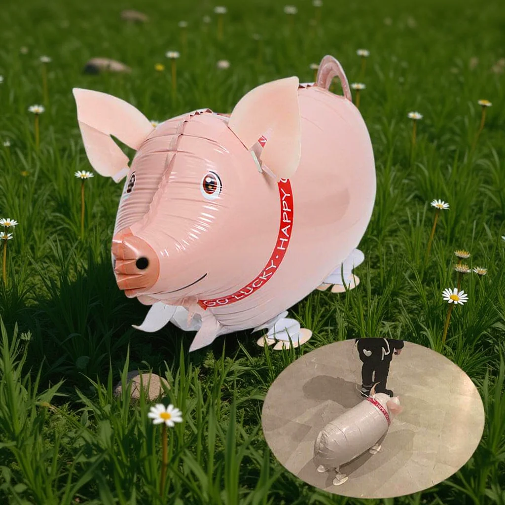 

Walking Porket Aluminum Foil Balloon Pink Self-Sealing Valve Easy Inflation Deflation Piggy Shaped Party Decoration For