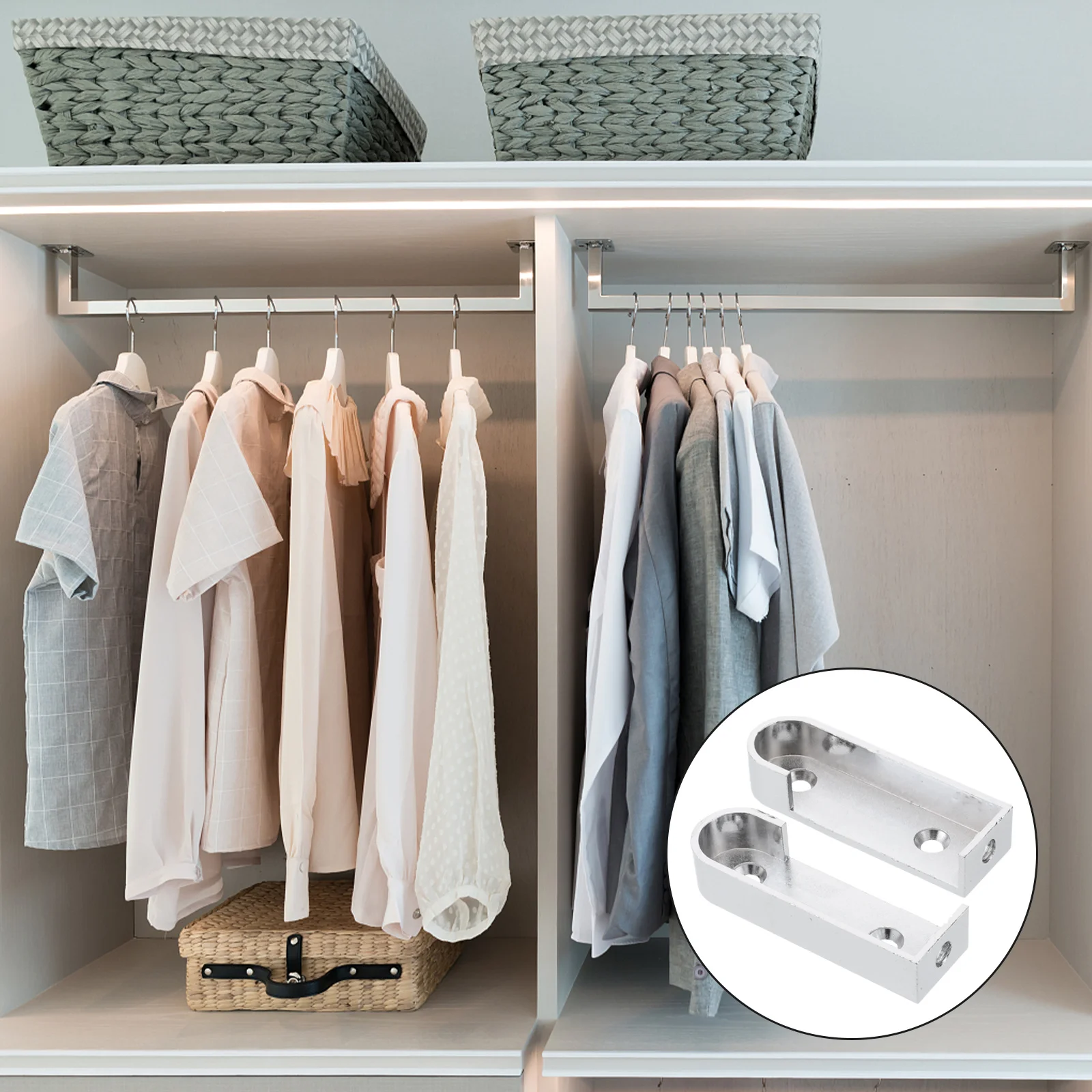 

2pcs Clothes Rod Bracket Cast Metal Wardrobe Tube Support Bracket For Oval Rods Furniture Hardware Silver