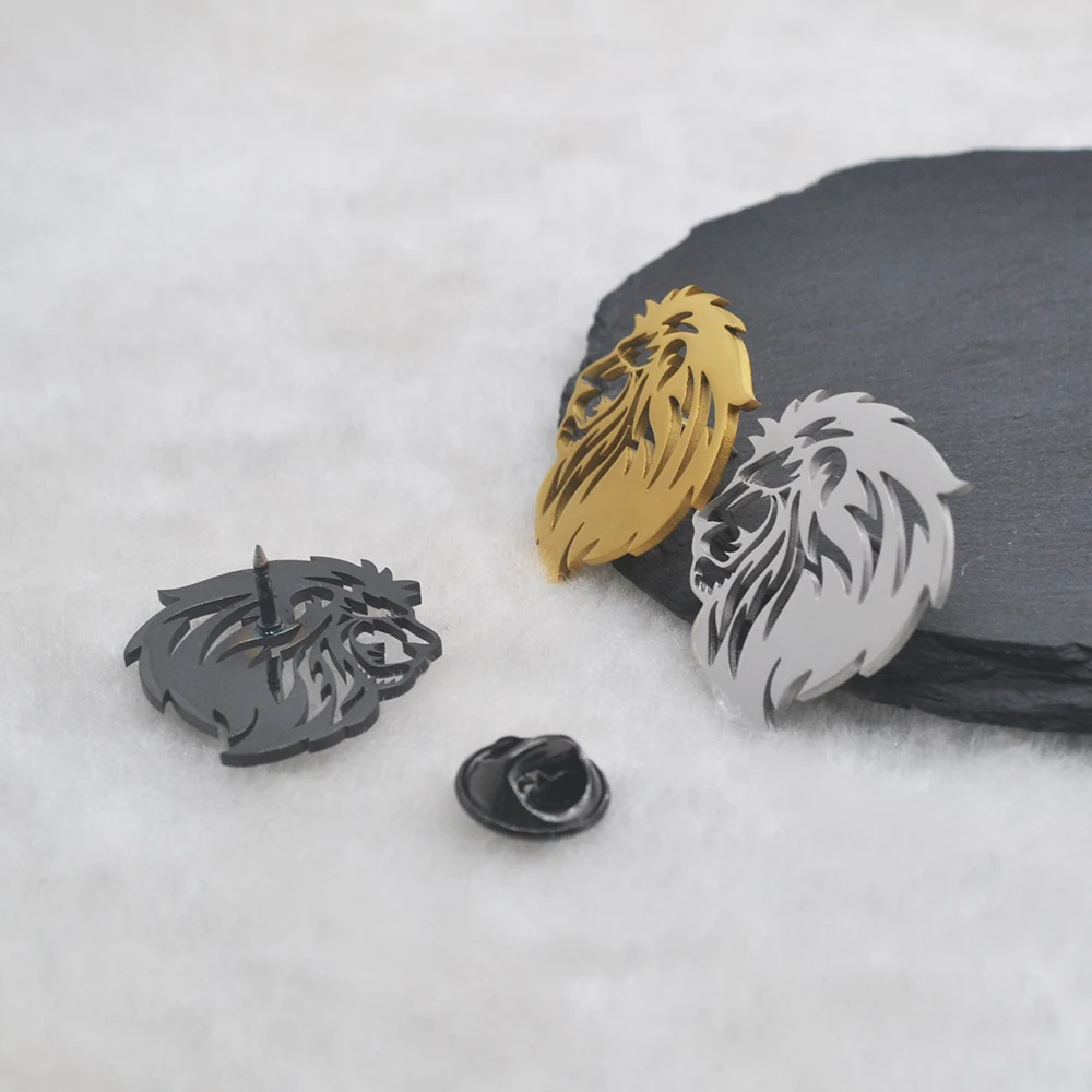 Lion King Brooch Stainless Steel Jewelry, Embossed Metal Pin, Majestic Yet Minimalist Accessory