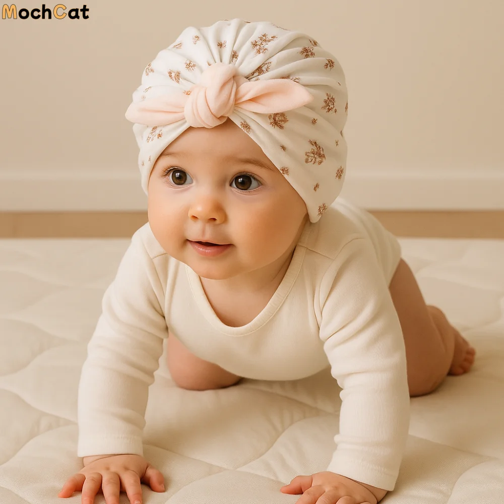 

Headwear Cotton Boneless Muslin Hat 0-5 Months Soft Baby Fetal Cap Elastic Cartoon Newborn Turban Hat Autumn